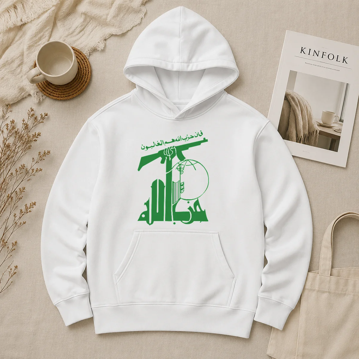 Nice Flag Of Hezbollah Hoodie Nice Flag Of Hezbollah Hoodie in black with front graphic, showing full front view and cozy fit