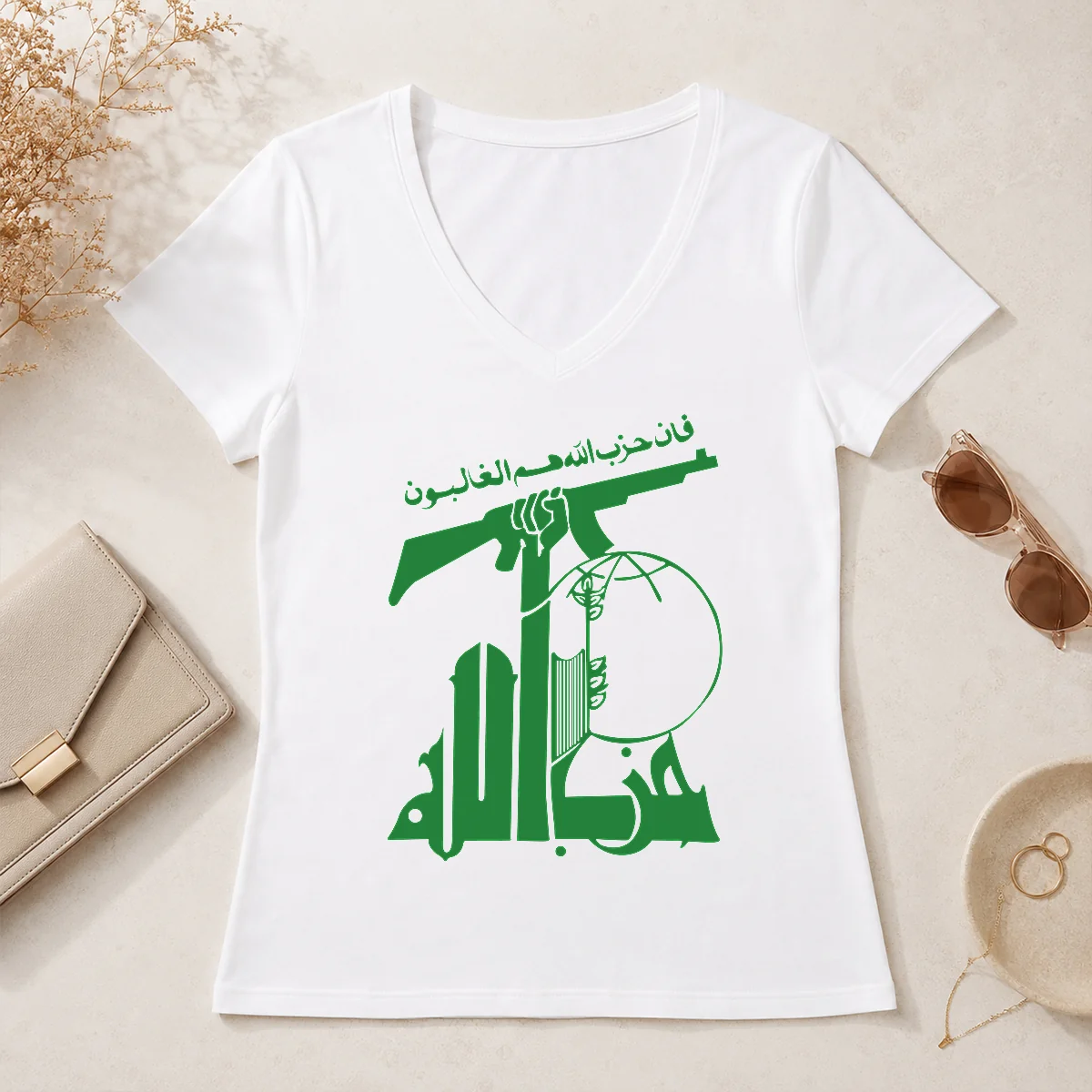 Nice Flag Of Hezbollah V-Neck Shirt Nice Flag Of Hezbollah V-Neck Shirt