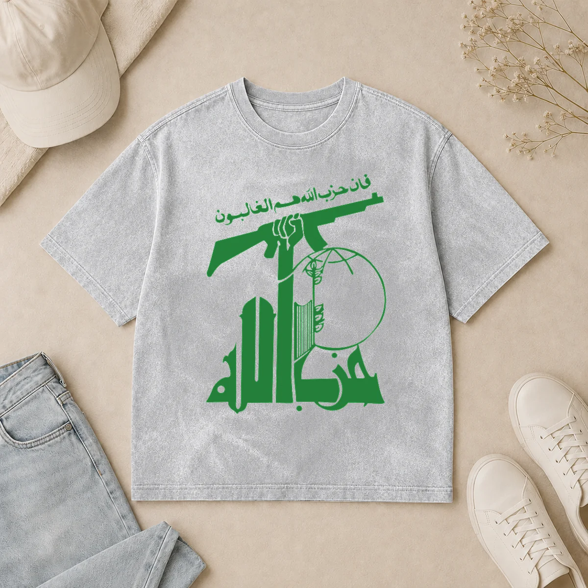 Nice Flag Of Hezbollah Washed T Shirt Nice Flag Of Hezbollah Washed T Shirt showing a soft, vintage-style fabric with a faded print