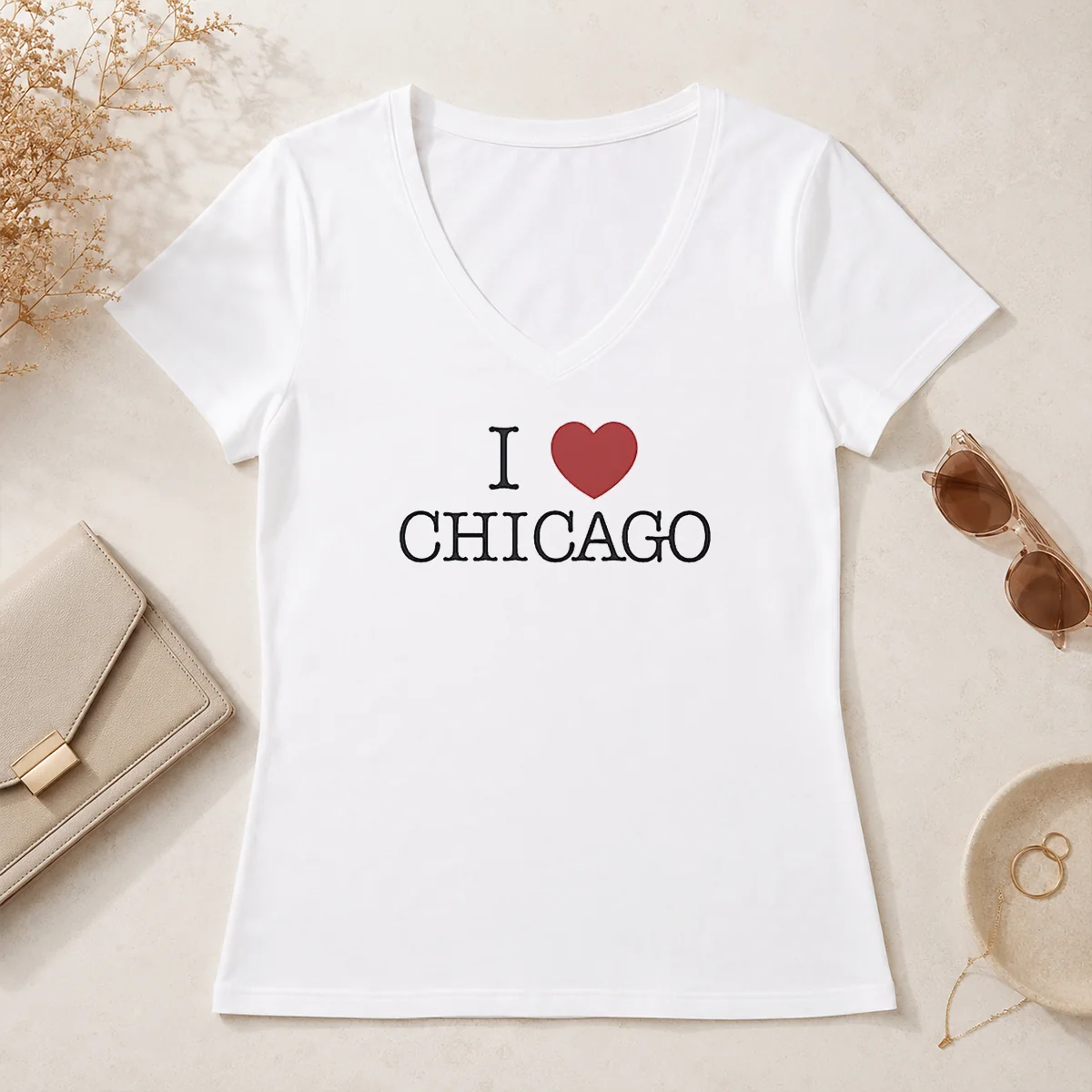 Nice I Love Chicago Heart V-Neck Shirt Nice I Love Chicago Heart V-Neck Shirt