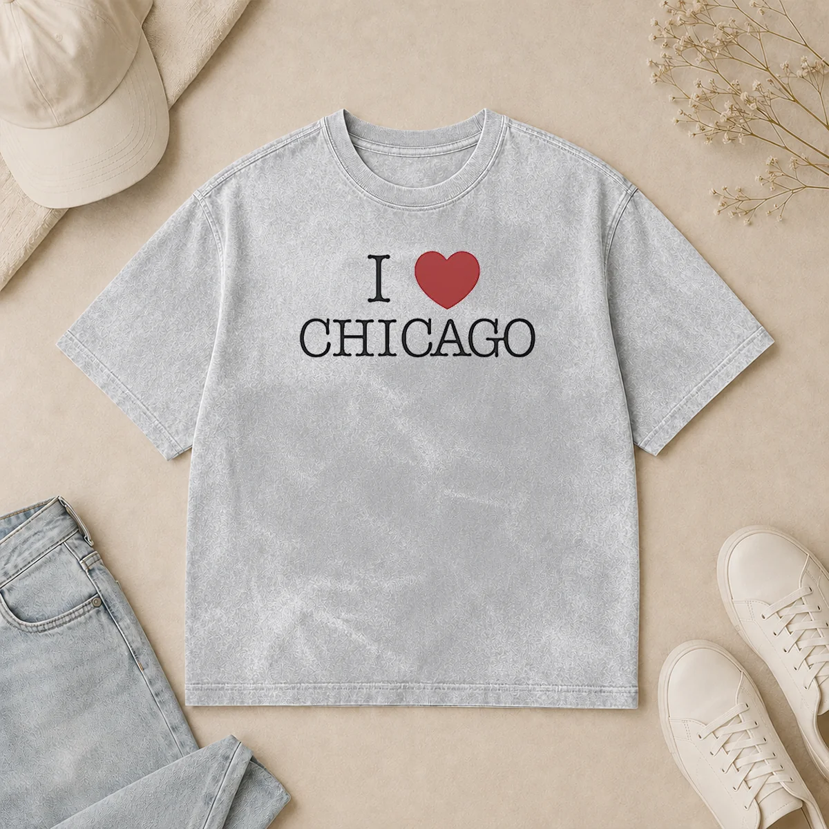 Nice I Love Chicago Heart Washed T Shirt Nice I Love Chicago Heart Washed T-Shirt