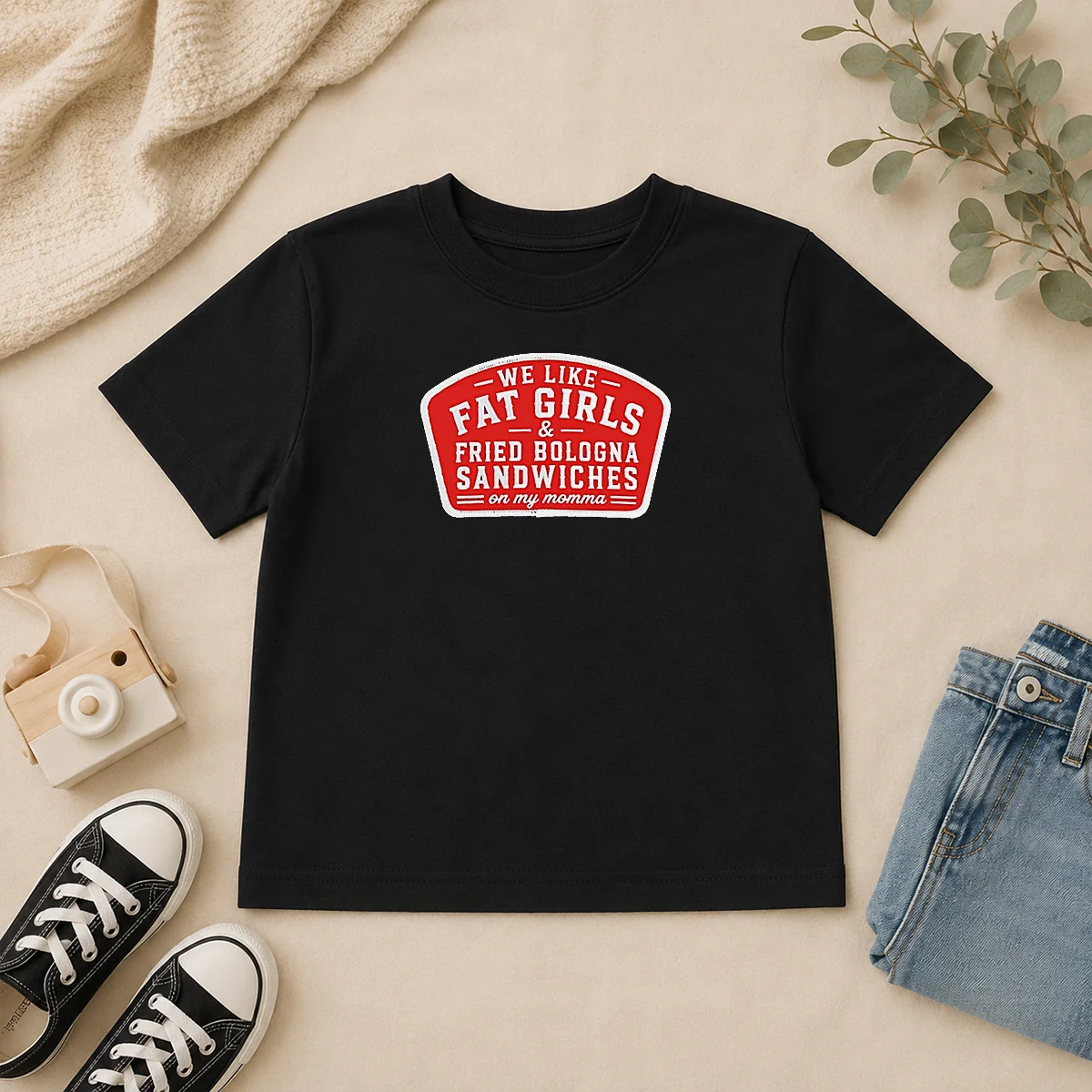 Nice We Like Fat Girls And Fried Bologna Sandwiches On My Momma Patch Kids T Shirt Nice We Like Fat Girls And Fried Bologna Sandwiches On My Momma Patch kids t shirt with colorful graphic on front