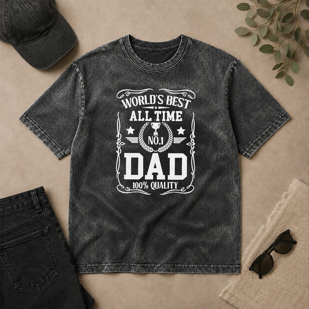 Nice World'S Best All Time #1 Dad Washed T Shirt Nice World'S Best All Time #1 Dad Washed T-Shirt