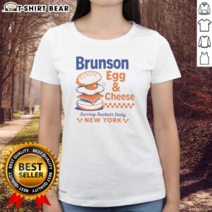 Official Brunson Egg & Cheese Serving Buckets Daily NEW YORK Jalen Brunson Ladies shirt in white, featuring unique graphic design