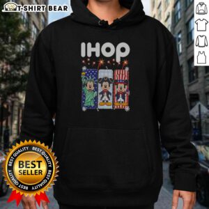 Official Ihop Mickey Mouse Statue Of Liberty Patriot Independence Day Hoodie in navy blue, front view with patriotic graphic