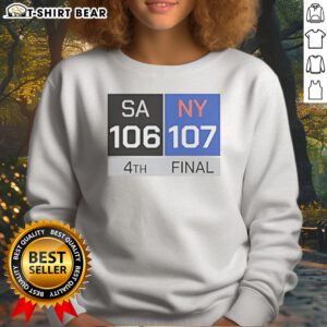 Official Top San Antonio Spurs Vs New York Knicks Final Score sweatshirt in charcoal gray with bold team logos and final score print