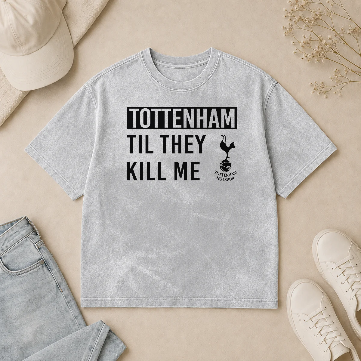 Official Tottenham Til They Kill Me Washed T Shirt Official Tottenham Til They Kill Me Washed T-Shirt