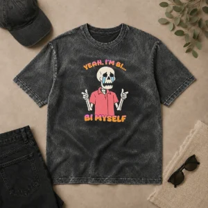 Official Yeah I'M Bi Bi Myself Skeleton Washed T-Shirt
