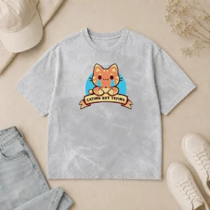 Original Crying But Trying Tabby Cat Kitten Emotional Support Mental Health Awareness Washed T-Shirt