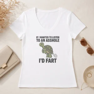 Original Turtle If I Wanted To Listen To An Asshole I'D Fart Funny Animal Meme V Neck Shirt in dark color showing front print