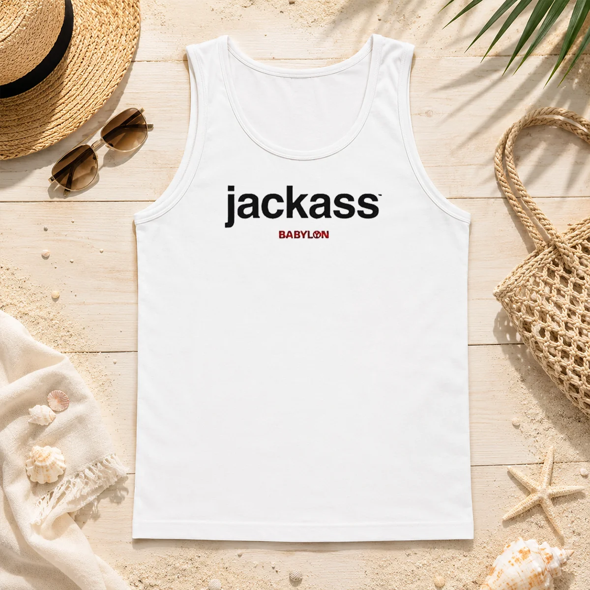 Premium Inde Navarrette Jackass Babylon LA Tank Top Premium Inde Navarrette Jackass Babylon LA Tank Top in black, sleeveless casual wear with bold graphic print
