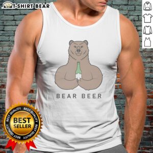Pretty Bear Beer Meme Tank top featuring a playful bear graphic holding a beer on a casual sleeveless shirt