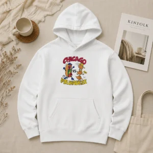 Pretty Chicago Cubs Vs Milwaukee Brewers Baseball Hot Dog Cheese Curds Hoodie in navy blue with front graphic print