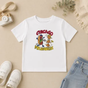 Pretty Chicago Cubs Vs Milwaukee Brewers Baseball Hot Dog Cheese Curds Kids T-Shirt