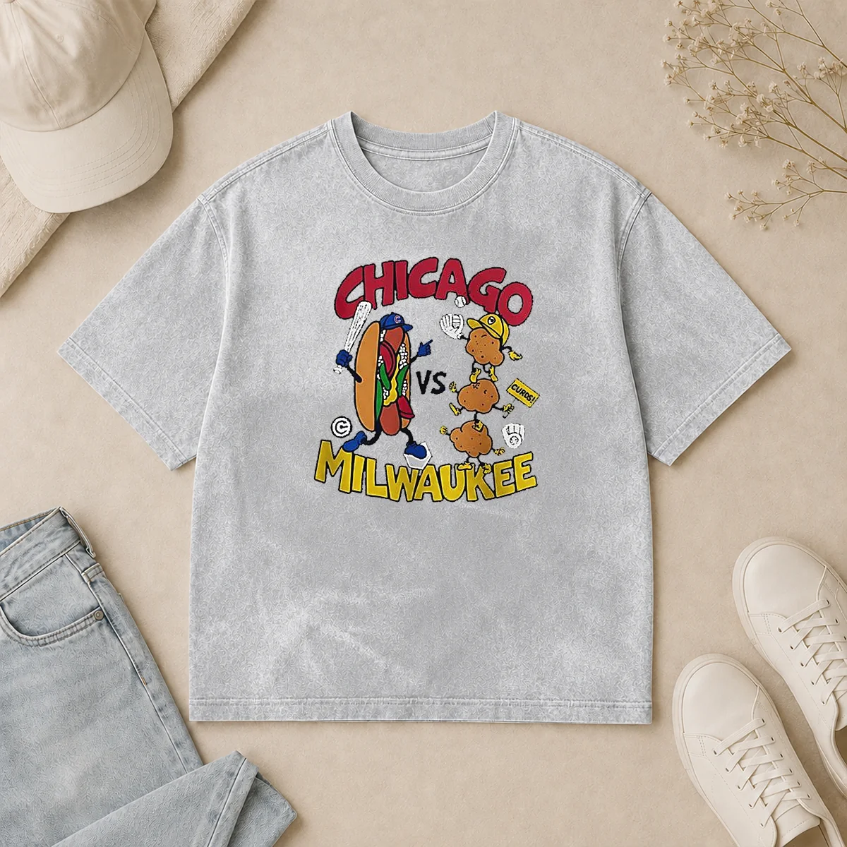 Pretty Chicago Cubs Vs Milwaukee Brewers Baseball Hot Dog Cheese Curds Washed T Shirt Pretty Chicago Cubs Vs Milwaukee Brewers Baseball Hot Dog Cheese Curds Washed T-Shirt
