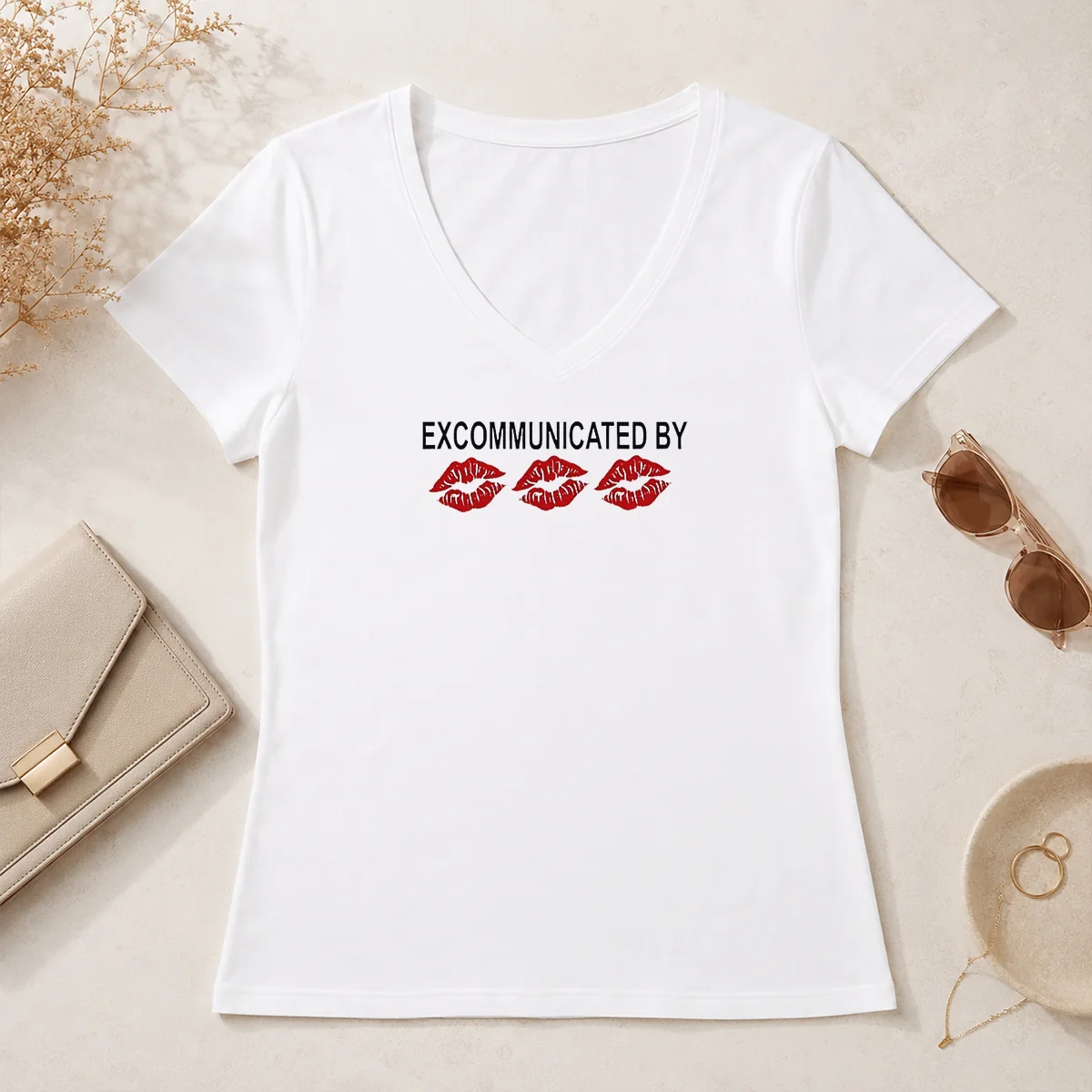 Pretty Excommunicated By Lips V-Neck Shirt Pretty Excommunicated By Lips V-Neck Shirt