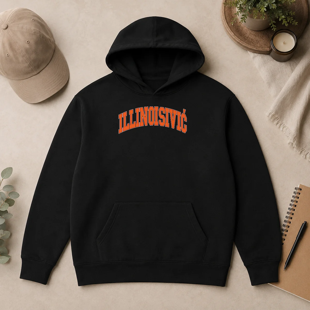 Pretty Illinoisivic Il Balkan Ball Hoodie Pretty Illinoisivic Il Balkan Ball Hoodie in black with front graphic print, displayed flat on white background