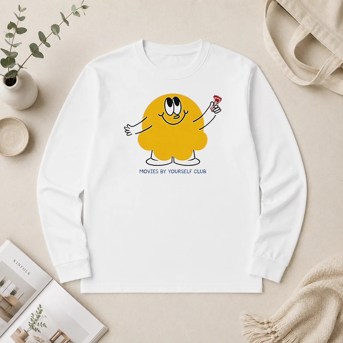 Pretty Movies By Yourself Club Yellow Blob Character Holding A Red Candy Art Long Sleeve Shirt Pretty Movies By Yourself Club Yellow Blob Character Holding A Red Candy Art Long Sleeve Shirt