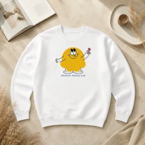 Pretty Movies By Yourself Club Yellow Blob Character Holding A Red Candy Art Sweater