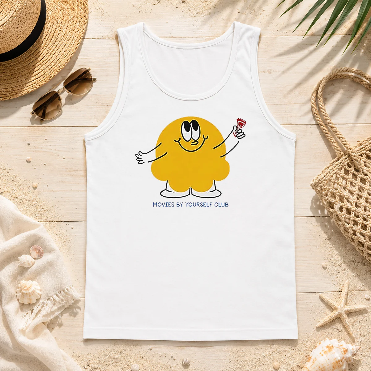 Pretty Movies By Yourself Club Yellow Blob Character Holding A Red Candy Art Tank Top Pretty Movies By Yourself Club Yellow Blob Character Holding A Red Candy Art Tank Top