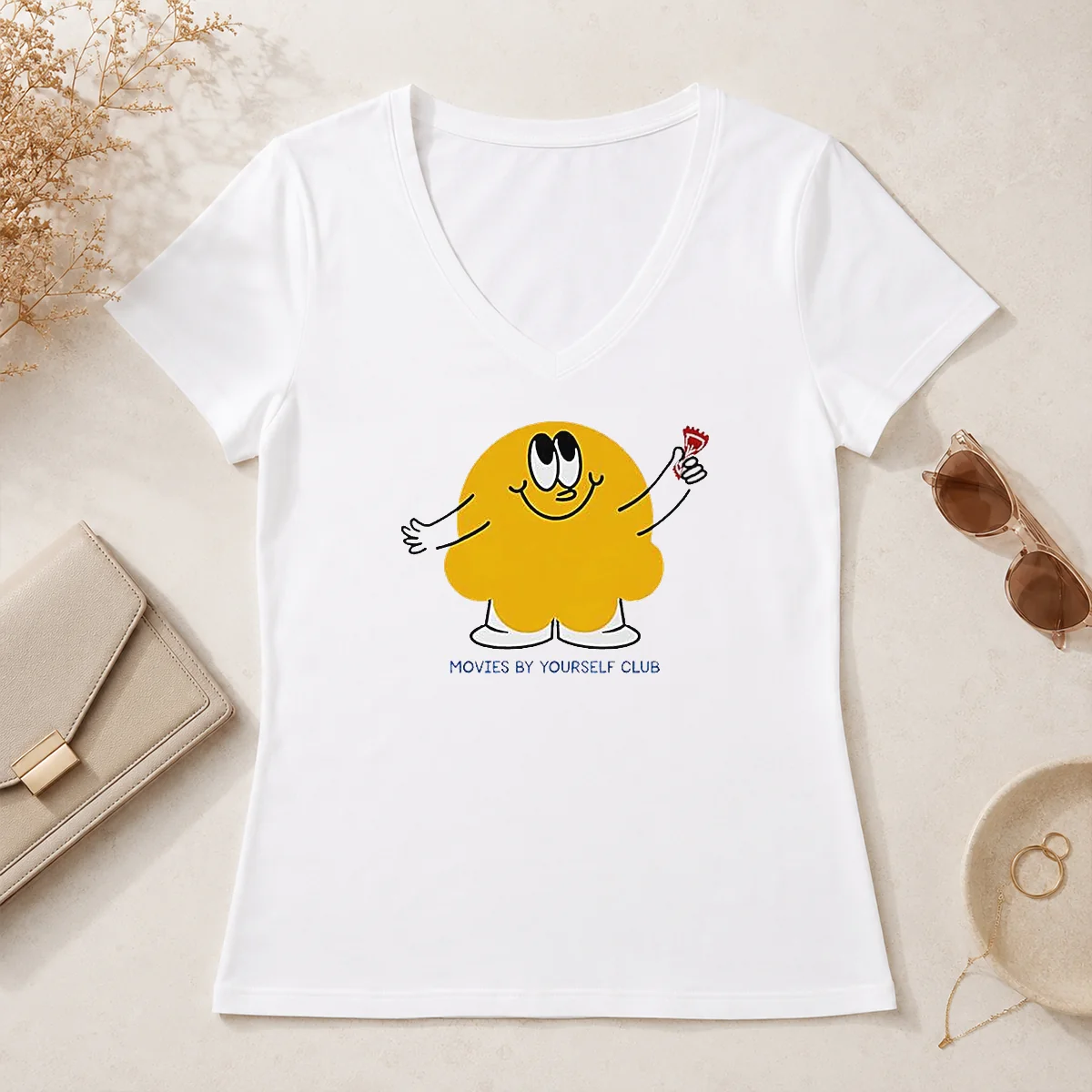 Pretty Movies By Yourself Club Yellow V-Neck Shirt Pretty Movies By Yourself Club Yellow V-Neck Shirt