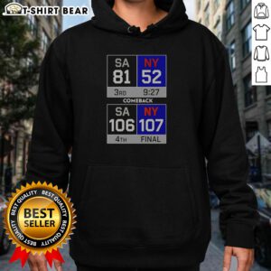 Pretty New York Knick Comeback Hoodie in navy blue with bold lettering and front pocket