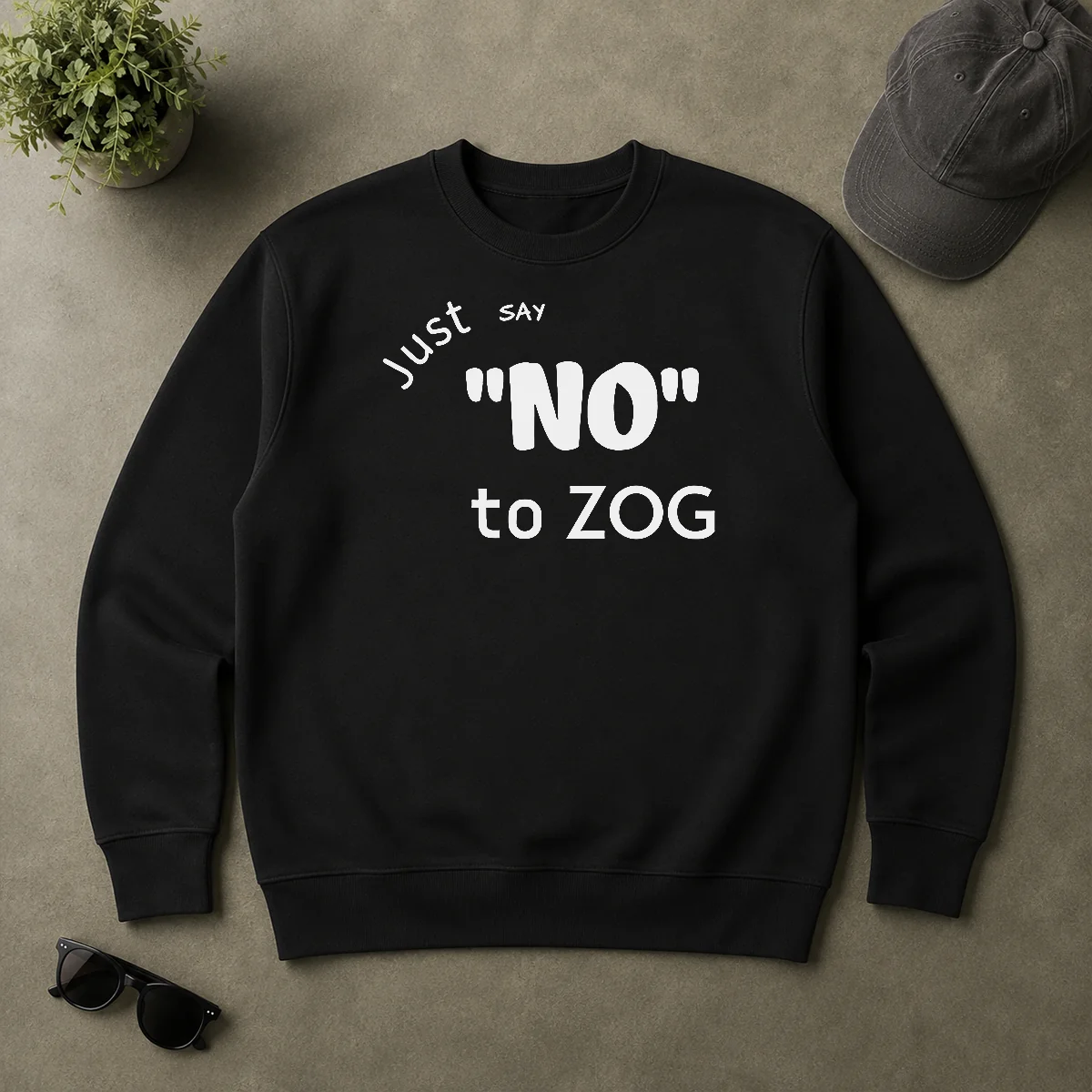 Pretty Randy Weaver Just Say No To Zog Sweater Pretty Randy Weaver Just Say No To Zog Sweater in dark color, crewneck style with bold text design