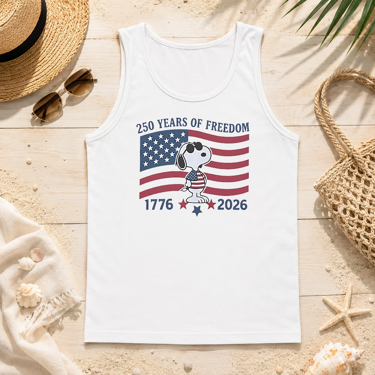 Pretty Snoopy Wearing Sunglasses 250 Years Of Freedom 1776 2026 Tank Top Pretty Snoopy Wearing Sunglasses 250 Years Of Freedom 1776 2026 Tank Top