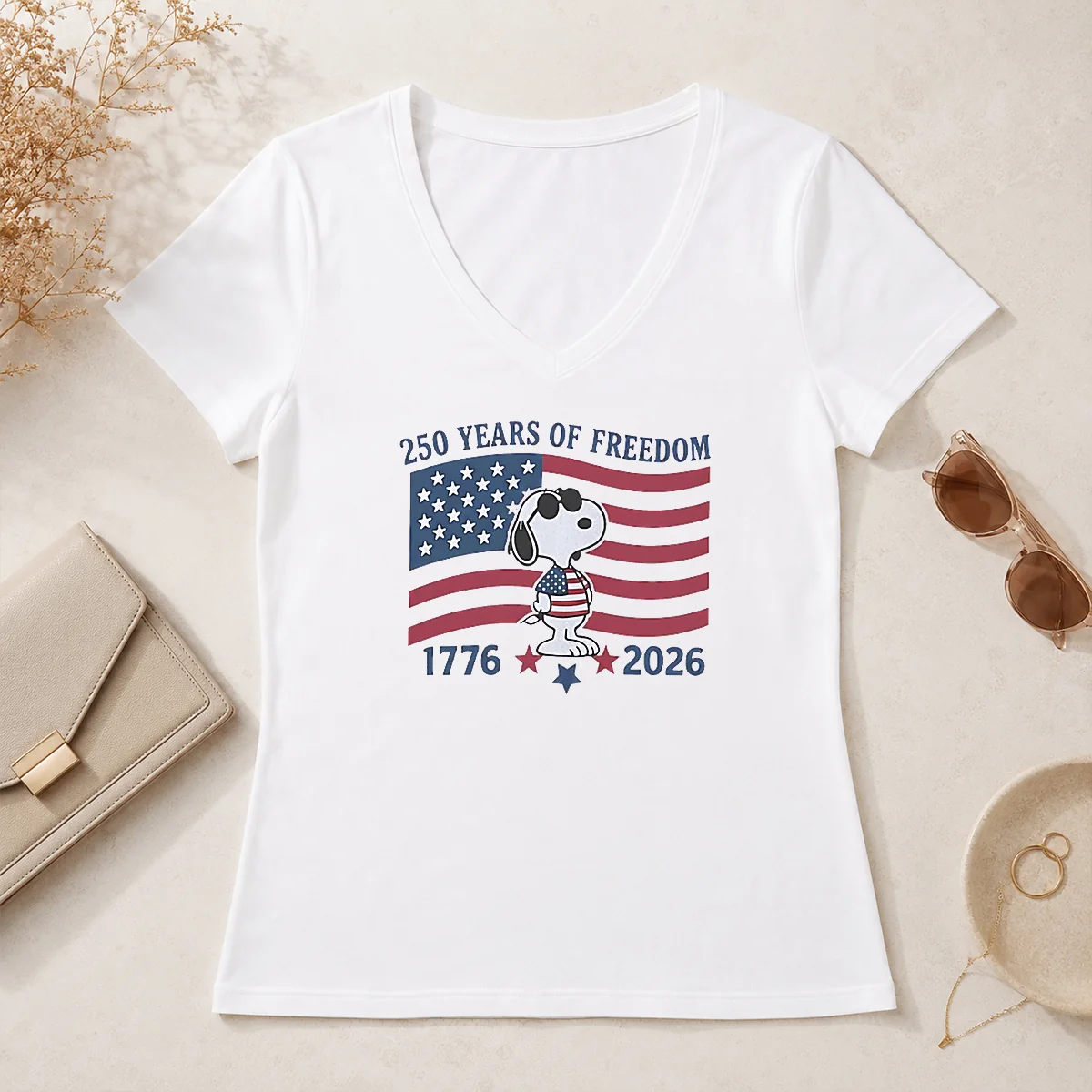 Pretty Snoopy Wearing Sunglasses 250 Years V-Neck Shirt Pretty Snoopy Wearing Sunglasses 250 Years V-Neck Shirt