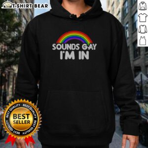 Pretty Sounds Gay Im In Rainbow Pride Graphic Design Quote Hoodie in vibrant colors for pride celebrations.