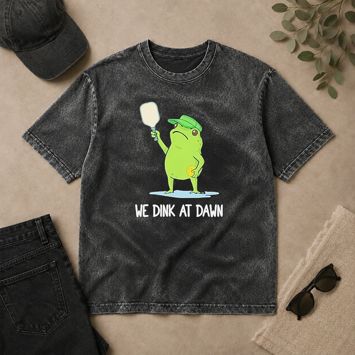 Pretty We Dink At Dawn Pickle Ball Frog Washed T Shirt Pretty We Dink At Dawn Pickle Ball Frog Washed T-Shirt