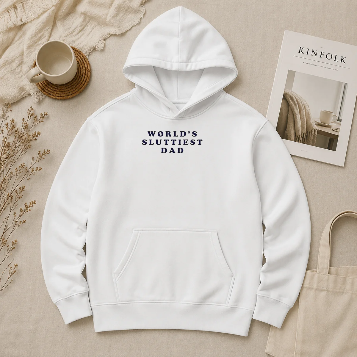 Pretty Worlds Sluttiest Dad Slogan Hoodie Pretty Worlds Sluttiest Dad Slogan Hoodie in dark color with front graphic print, soft fabric and adjustable hood