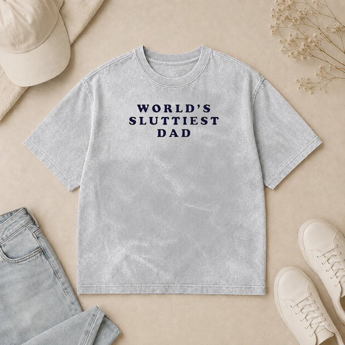 Pretty Worlds Sluttiest Dad Slogan Washed T Shirt Pretty Worlds Sluttiest Dad Slogan Washed T Shirt in faded color with bold text print