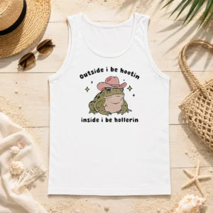Top Cowboy Frog Outside I Be Hootin Inside I Be Hollerin Tank Top