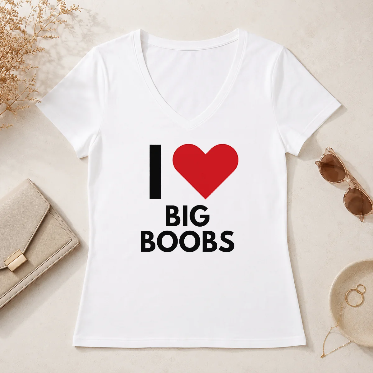 Top I Love Big Boobs Heart V-Neck Shirt Top I Love Big Boobs Heart V-Neck Shirt