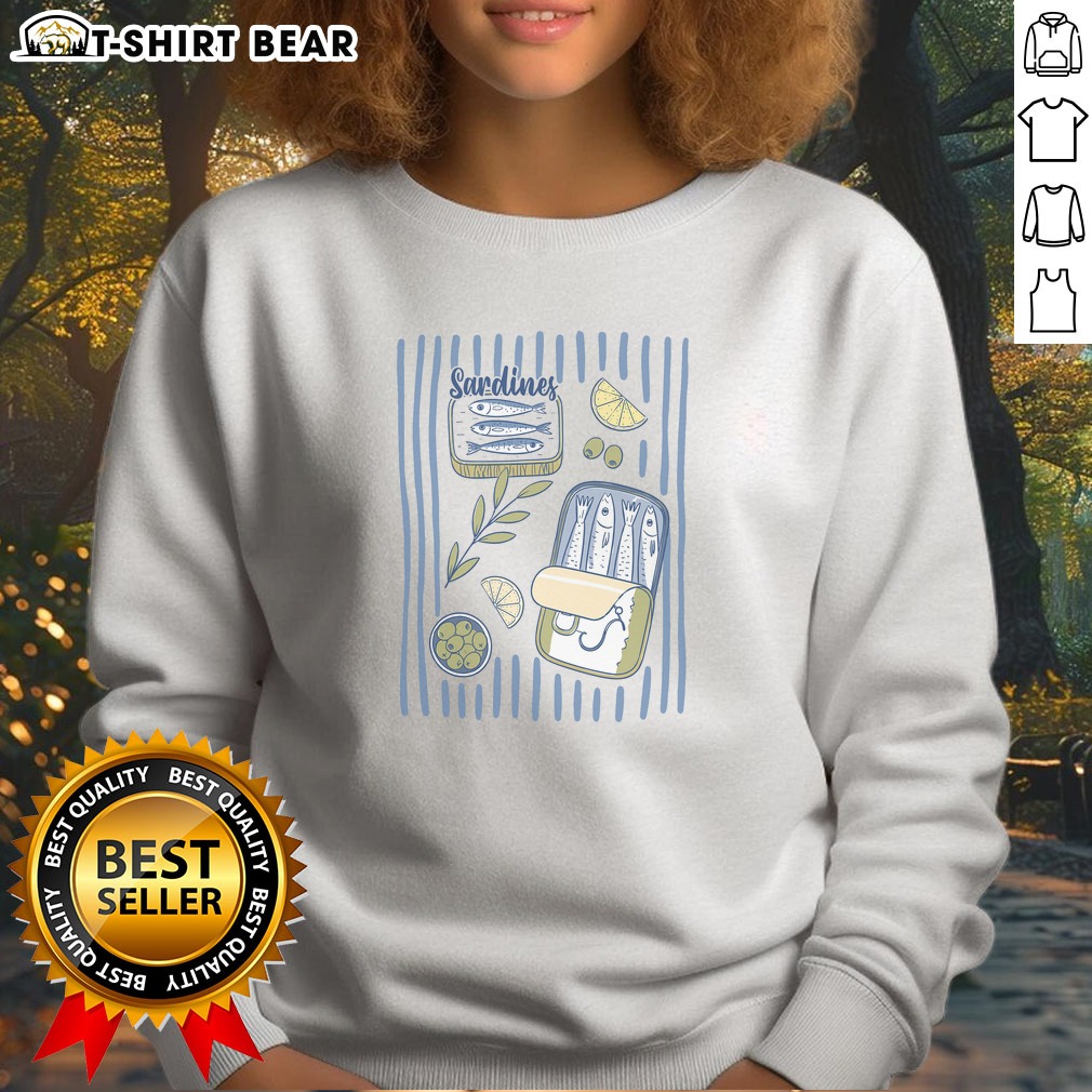 Top Sardines Tin Coastal Mediterranean Seafood Hoodie Shirt on Sweatshirt Top Sardines Tin Coastal Mediterranean Seafood Hoodie Shirt shown as a sweatshirt preview