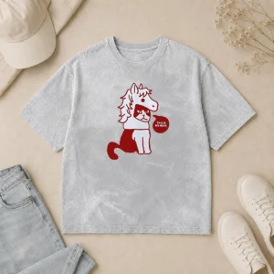 Awesome Cat Wearing Horse Mask This Is My Year printed on a soft washed t shirt in light gray, front view