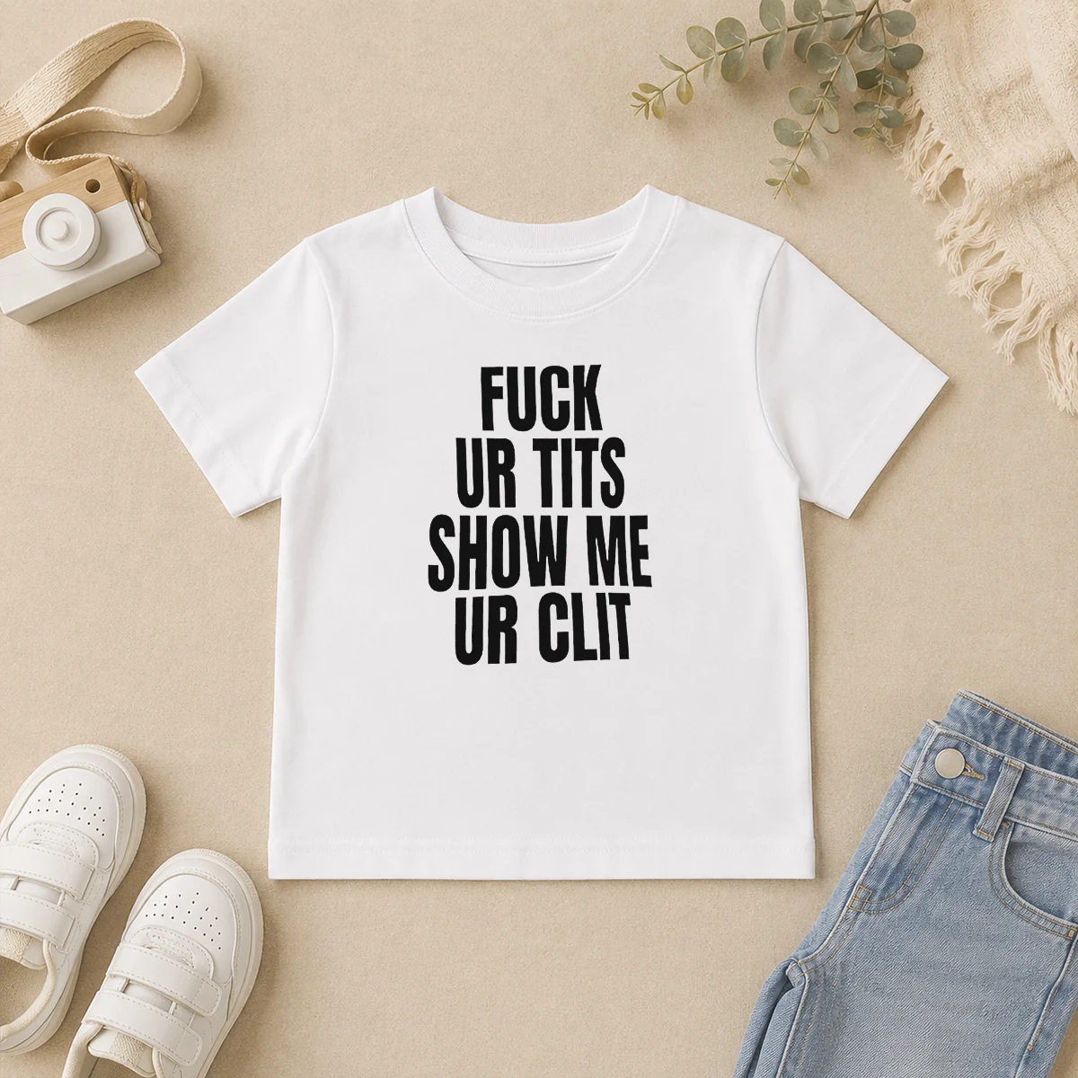 Awesome Fuck Ur Tits Show Me Ur Clit Humor Text Kids T Shirt Awesome Fuck Ur Tits Show Me Ur Clit Humor Text Kids T Shirt in white, front view, short-sleeve cotton tee for children