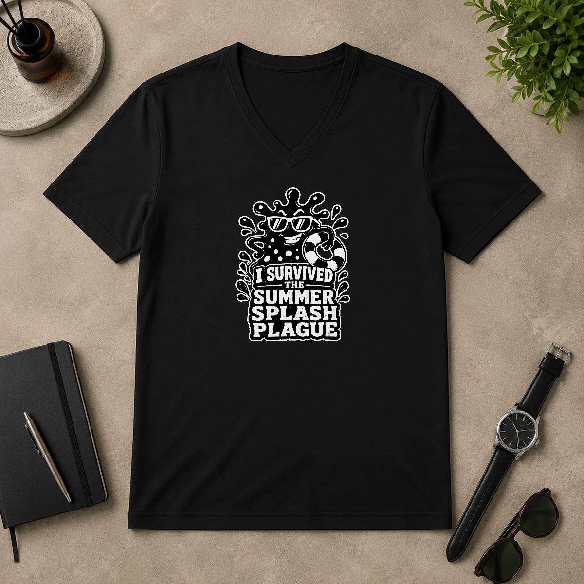 Awesome Good Summer Splash Plague Silhouette V-Neck Shirt Awesome Good Summer Splash Plague Silhouette V-Neck Shirt