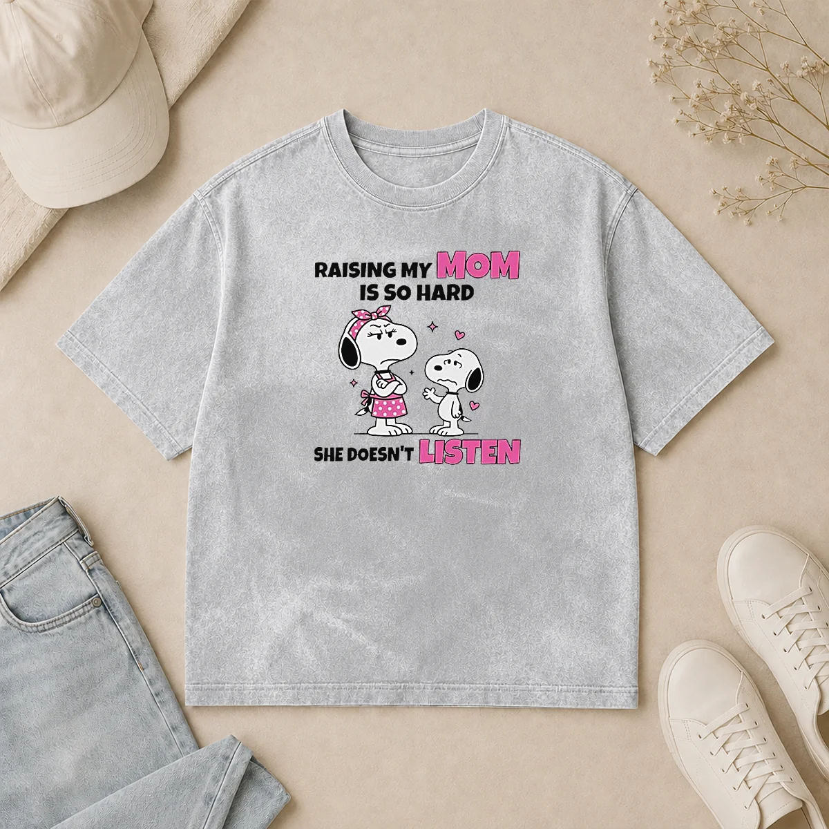 Awesome Snoopy Belle Peanuts Raising My Mom Is So Hard She Doesn'T Listen Washed T Shirt Awesome Snoopy Belle Peanuts Raising My Mom Is So Hard She Doesn'T Listen Washed T-Shirt