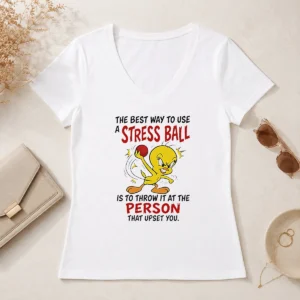 Awesome Tweety Bird Looney Tunes The Best Way To Use A Stress Ball Is To Throw V-Neck Shirt