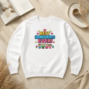 Funny Awesome Best Grandparents Ever Pixel For Family Love Sweater in cozy knit fabric with vibrant pixel art design