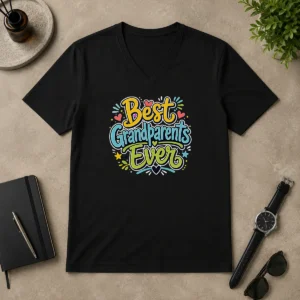 Funny Best Grandparents Ever Doodle Typography V-Neck Shirt