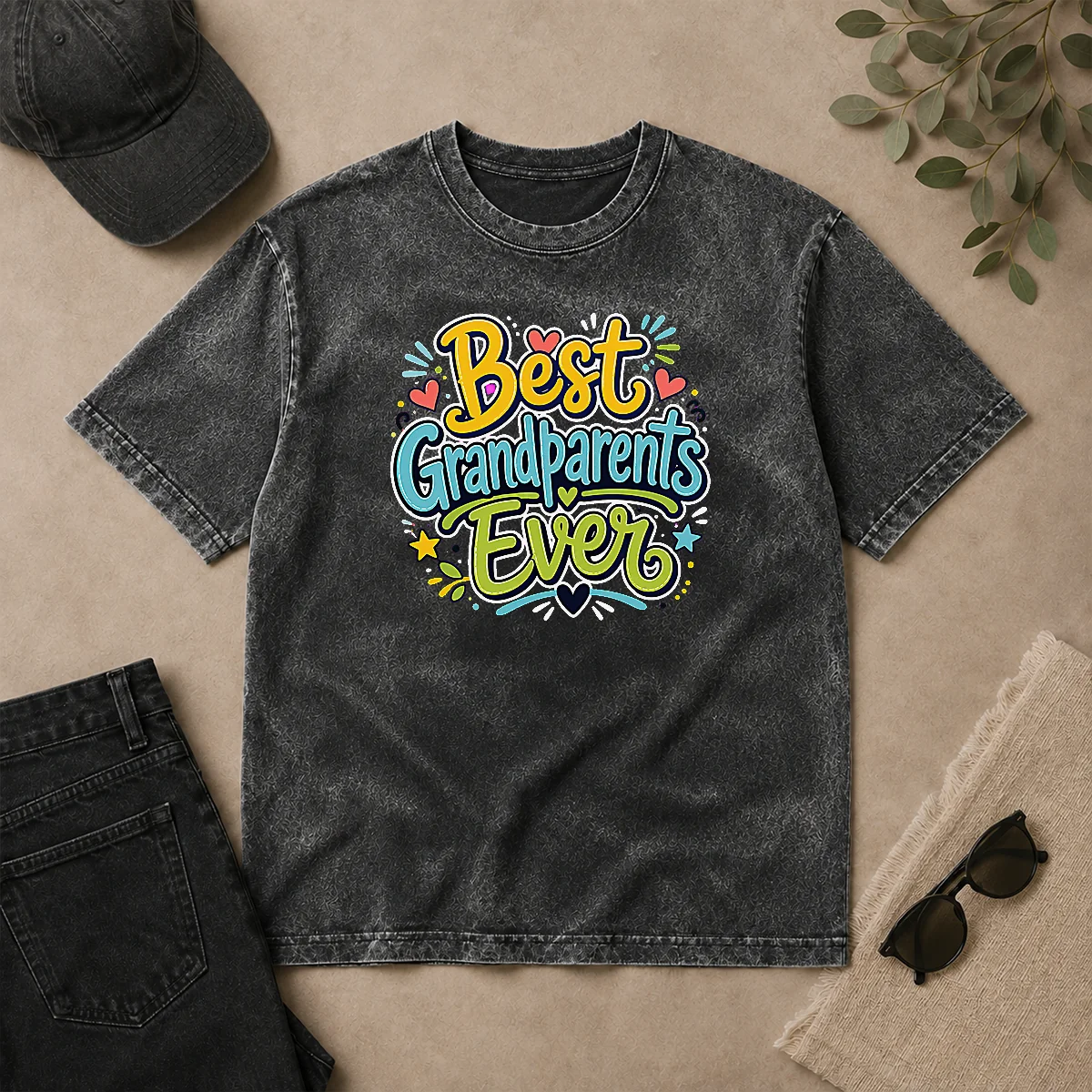Funny Best Grandparents Ever Doodle Typography Washed T Shirt Funny Best Grandparents Ever Doodle Typography Washed T-Shirt