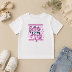 Funny Faith Over Fear Motivational Christian Quote Kids T-Shirt