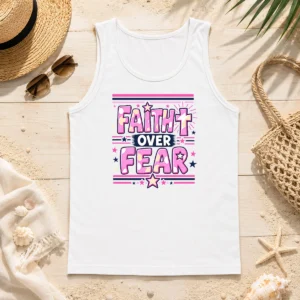 Funny Faith Over Fear Motivational Christian Quote Tank Top