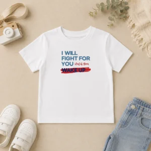 Funny Hot I Will Fight For You Until You Wake Up Political Movement kids t shirt in vibrant colors, short sleeve cotton tee for children
