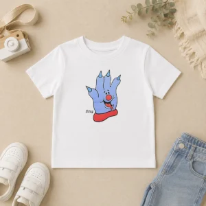 Funny Hot Sting Blue Cartoon Hand Character Mascot Kids T-Shirt