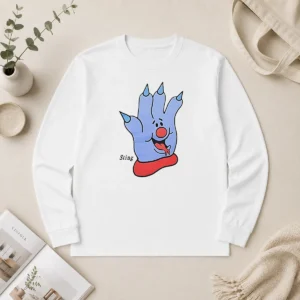 Funny Hot Sting Blue Cartoon Hand Character Mascot Long Sleeve Shirt