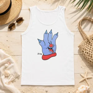 Funny Hot Sting Blue Cartoon Hand Character Mascot Tank Top